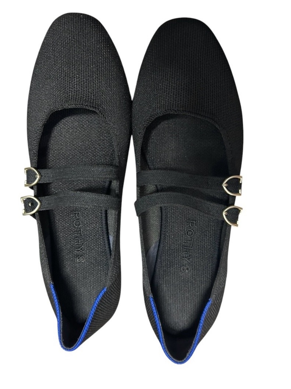 Rothy's The Double Buckle Mary Jane Black Flats Sz 8.5 - Picture 2 of 5